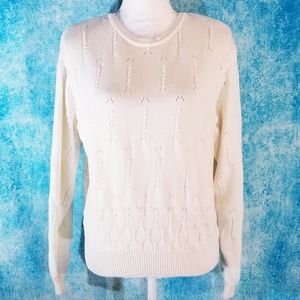 VTG Liz Claiborne Cotton Cream Knit Sweater